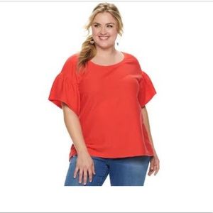 Evri Coral Orange Ribbed Flutter Sleeve Top 1X